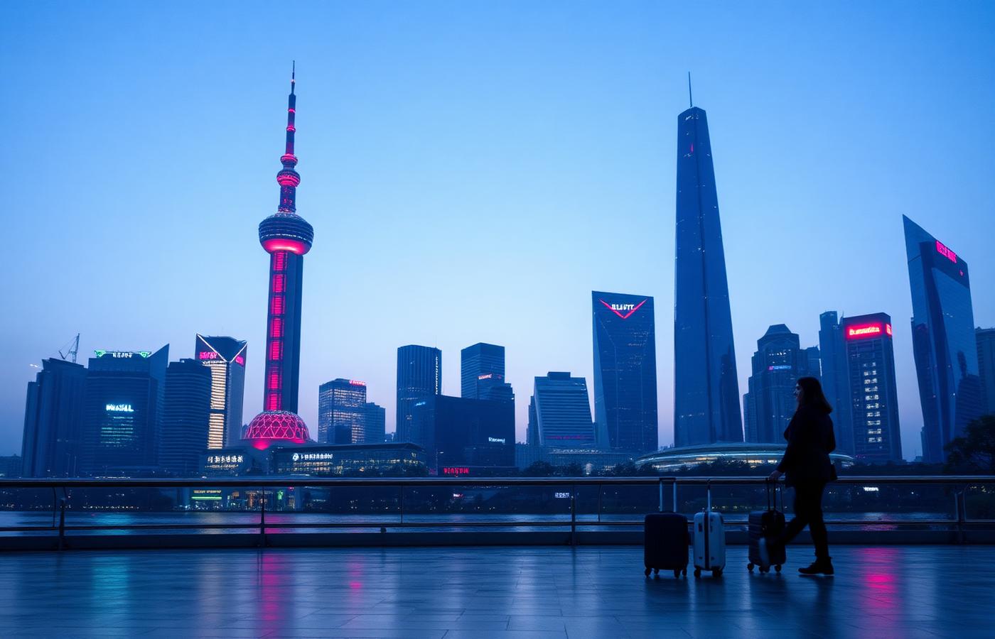 Ville d'affaires chinoise au crépuscule