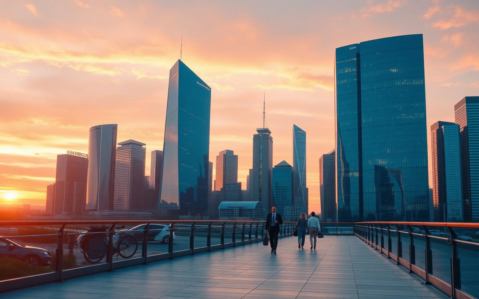 Quartier d'affaires au crépuscule