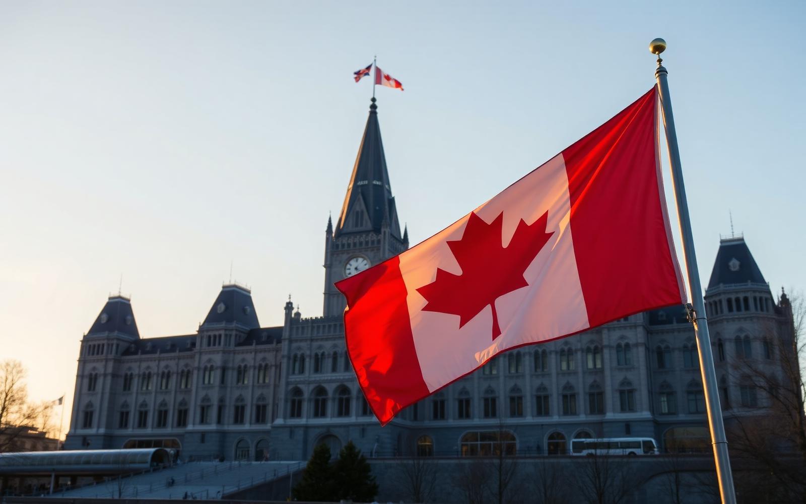 Drapeau canadien devant le Parlement